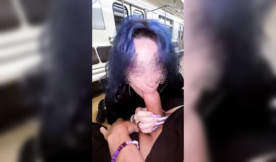 Синеволосая альтушка в розовой юбке отсосала в вагоне метро и встала раком